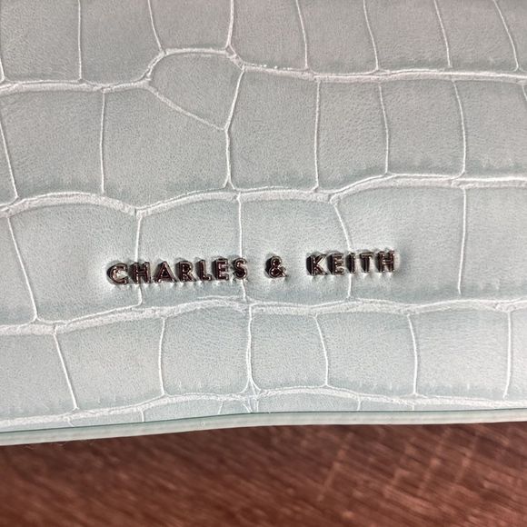 Womens Charles & Keith Shoulder Bag Teal w/ Hand Painted Flowers - Picture 8 of 13